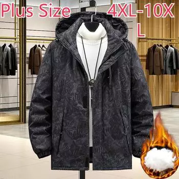 Хлопковое пальто больших размеров, мужская зимняя повседневная свободная одежда из двух видов хлопка, хлопковое пальто большого размера, стеганая утолщенная куртка 4XL-10XL 10XL чёрный