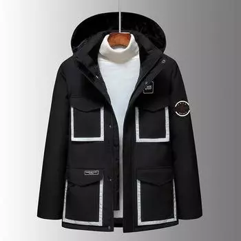 Хлопковое пальто для мужчин осень и зима новое мужское повседневное утолщенное молодежное однотонное хлопковое пальто средней длины мужская куртка M чёрный