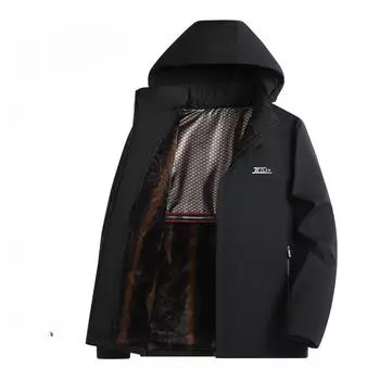 Хлопковое пальто мужское для пап среднего и пожилого возраста хлопковое пальто графен плюс бархат утолщенное хлопковое пальто мужская деловая куртка со съемным капюшоном M