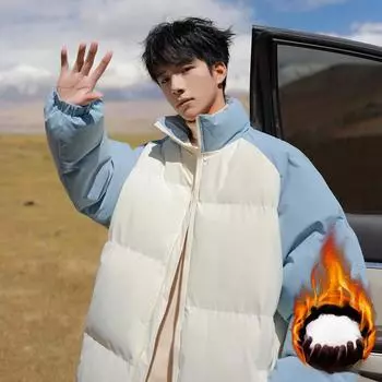 Хлопковое пальто мужское новое зимнее в японском стиле, свежее и модное, подходящее по цвету, воротник-стойка, утолщенное пальто-хлеб, хлопковое пальто для пары S