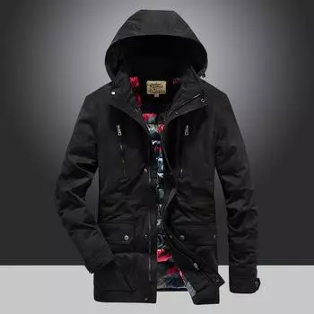 Хлопковое пальто мужское пальто средней длины зимняя ветровка теплая утолщенная хлопковая куртка свободная большого размера молодежное хлопковое пальто мужское L