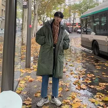 Хлопковое пальто мужское пальто средней длины корейский стиль модное свободное утолщенное хлопковое пальто и куртка M чёрный