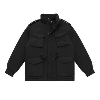 Хлопковое пальто, мужское пальто, зимнее пальто в корейском стиле, модное бархатное утолщенное зимнее пальто, хлопковая куртка, короткая куртка из хлопка M чёрный