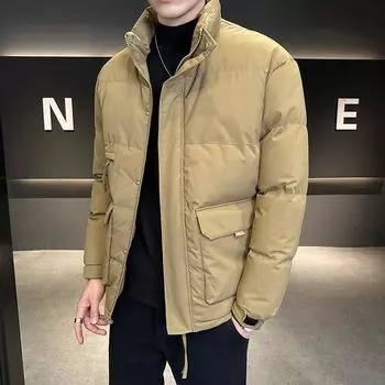 Хлопковое пальто мужское в корейском стиле куртка зимнее модное зеленое хлопковое пальто утолщенный воротник стойка пальто повседневное теплое хлопковое пальто для мужчин M