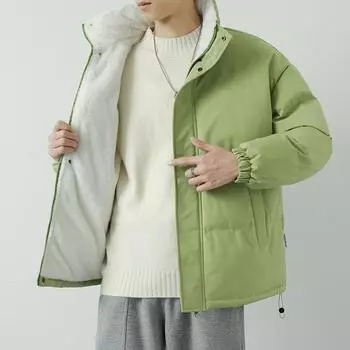 Хлопковое пальто мужское зимнее новое утолщенное теплое пальто из овечьего бархата зеленое повседневное свободное воротник-стойка утепленная куртка с хлопковой подкладкой M