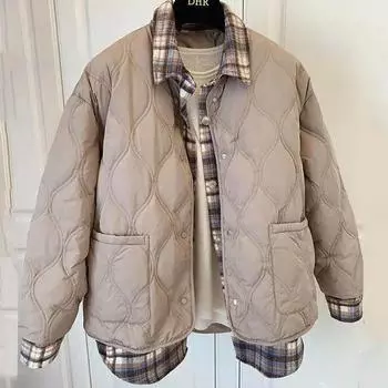 Хлопковое пальто, осенние и зимние модели, толстая свободная студенческая рубашка в клетку в стиле ретро, женская хлопковая куртка из двух предметов S