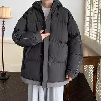 Хлопковое пальто с капюшоном, мужская новая зимняя свободная утолщенная хлопковая куртка, модная брендовая пара, студенческое хлопковое пальто, теплая куртка M