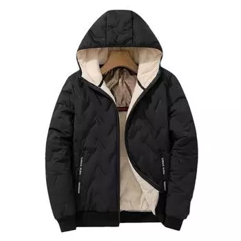 Хлопковое пальто с капюшоном, мужское зимнее пальто из хлопка, плюс флисовая куртка, теплая, графеновая, повседневная, ветрозащитная M чёрный