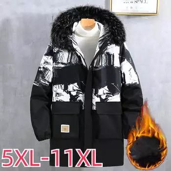 Хлопковое пальто средней длины для мужчин больших размеров осенью и зимой, бархатное и утолщенное хлопковое пальто, зимнее пальто, рабочая одежда 5XL-11XL 11XL белый