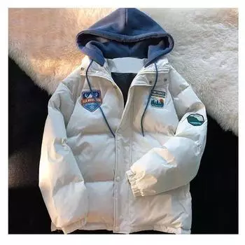 Хлопковое пальто в гонконгском стиле, утолщенная зимняя куртка свободного покроя с капюшоном для пар S чёрный