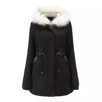 Хлопковое пальто, женское пальто средней длины с меховым воротником и капюшоном, зимнее теплое флисовое пальто, женская хлопковая одежда, морозостойкое пальто M розовый