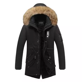 Хлопковое пальто Зимнее новое хлопковое пальто в американском стиле Средней длины с капюшоном Утолщенное теплое хлопковое пальто для молодежи и людей среднего возраста L