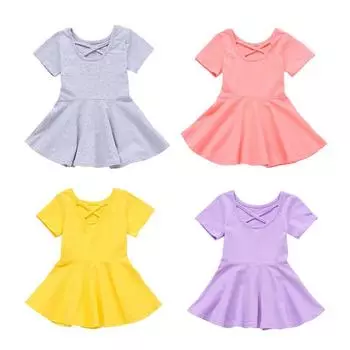 Хлопковое платье для маленьких девочек, однотонное платье, плиссированные вечерние мини-платья 92 розовый