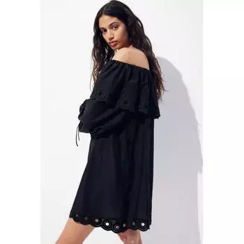 Хлопковое платье с открытыми плечами HM, черное