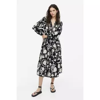 Хлопковое платье с завязками H&M, черное с узором 1185599003