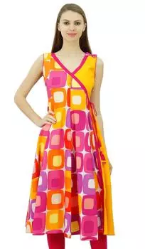 Хлопковое платье-туника Phagun Angrakha Wrap Style Kurti Kurta для женщин 10 разноцветный