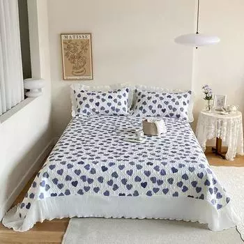 Хлопковое покрывало, комплект из трех предметов, универсальная стеганая простыня «Четыре сезона», кружевное хлопковое пододеяльник, цельное покрывало, четыре предмета 16