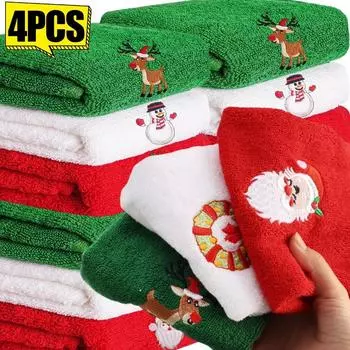 Хлопковое полотенце для ванной комнаты Мягкие впитывающие полотенца Счастливого Рождества Санта-Клаус Олень Полотенца для рук Рождественские подарки Домашняя кухня Инструменты для уборки 1pc