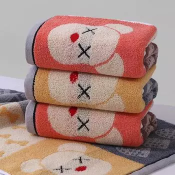 Хлопковое полотенце, окрашенное в пряже, жаккардовое с мультяшным медведем, утолщенное мягкое впитывающее полотенце для лица для взрослых, домашнее полотенце для лица, подарок 33*73cm