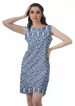 Хлопковое прямое платье с принтом Moomaya, повседневное летнее короткое платье для подростков с 2XL синий