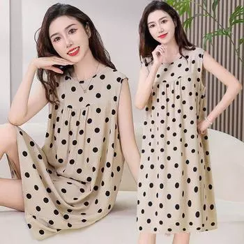 Хлопковое шелковое пижамное платье для женщин летом свободного кроя большого размера без рукавов средней длины платье из искусственного хлопка домашняя одежда, тонкий стиль XL