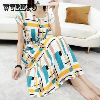 Хлопковое шелковое платье Этническое платье феи с цветочным принтом Кукольные рукава средней длины Приморское праздничное пляжное платье M