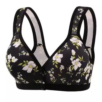 Хлопковое тонкое нижнее белье с цветочным принтом для женщин, сборка без стальных колец, антипровисающая коллекция грудного молока, бесшовный бюстгальтер 36/80 чёрный