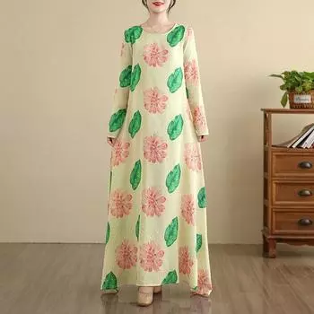 Хлопковое винтажное цветочное платье большого размера с длинным рукавом, новинка, повседневное свободное платье для женщин, весна, лето, осень XL