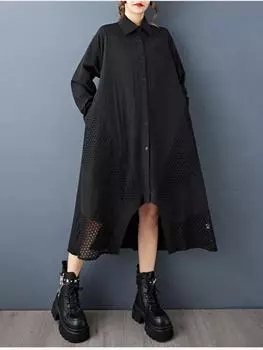 Хлопковое винтажное платье большого размера с длинным рукавом для женщин, повседневное свободное рубашечное платье на весну-осень