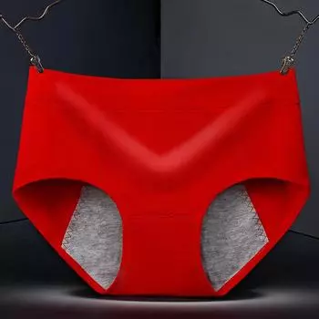 Хлопковое женское физиологическое нижнее белье с защитой от боковых утечек, воздухопроницаемостью и быстросохнущими эластичными и простыми трусами L красный