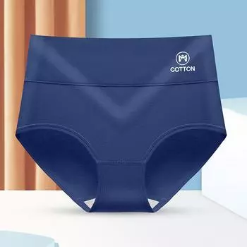 Хлопковое женское нижнее белье с высокой талией, плотным принтом на животе и дышащими трусами с высокой талией L озеро синий