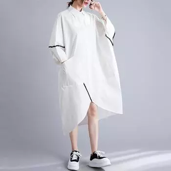 Хлопковое женское повседневное свободное летнее платье-рубашка размера плюс миди