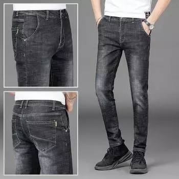 Хлопковые эластичные джинсовые брюки с узкими штанинами, сезонный тренд, универсальные и облегающие корейские повседневные джинсы для мужчин 28
