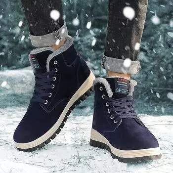 Хлопковые ботинки с флисовой подкладкой, теплые мужские зимние ботинки, повседневная обувь для активного отдыха 39 чёрный