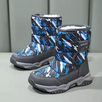 Хлопковые ботинки с плюшевым утеплителем и толстым высоким голенищем для детей среднего и большого размера 26