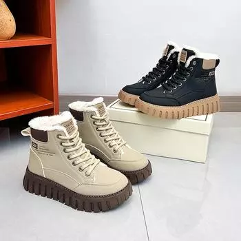 Хлопковые ботинки женские зимние новые высокие теплые женские ботинки на толстой подошве удобные и легкие внутри бархатные женские туфли KT2509 35 хаки