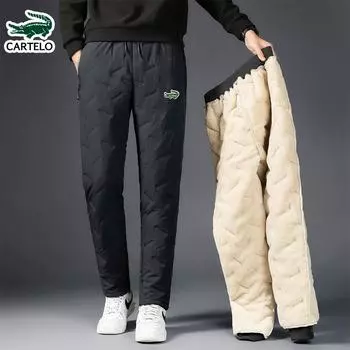 Хлопковые брюки CARTELO с вышивкой, плюшевым и утолщенным бархатом ягненка, повседневные и универсальные зимние мужские теплые и гигиенические брюки, спортивный тренд 7XL L