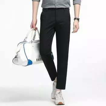 Хлопковые брюки для костюма, мужские тонкие прямые укороченные брюки, повседневные универсальные брюки в деловом стиле 36