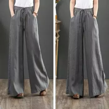 Хлопковые брюки, женские хлопковые льняные свободные широкие брюки большого размера с высокой талией, однотонные эластичные брюки S белый