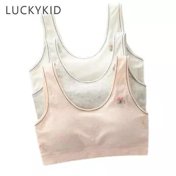 Хлопковые бюстгальтеры для девочек, милые детские бюстгальтеры с губчатой подушечкой, тренировочные бюстгальтеры для девочек-подростков, дышащие детские спортивные бюстгальтеры