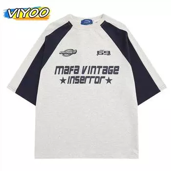 Хлопковые футболки больших размеров для женщин и мужчин, летние женские рубашки с коротким рукавом в корейском стиле Harajuku, готические рубашки с буквами, уличная одежда в стиле ретро, женский топ M серый