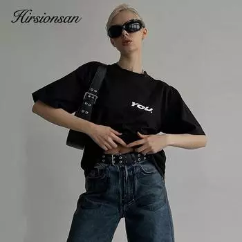 Хлопковые футболки Hirsionsan для женщин, летние свободные футболки с короткими рукавами и буквенным принтом, женские повседневные универсальные базовые топы M бежевый