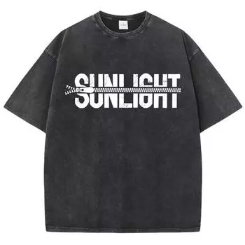 Хлопковые футболки с эффектом выцветания на солнце, женские футболки с принтами на молнии, состаренные оверсайз топы с круглым вырезом, повседневная женская одежда S