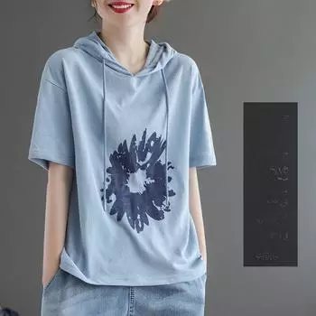 Хлопковые футболки с коротким рукавом и капюшоном для женщин, летняя хлопковая футболка, топ для мам среднего возраста M белый