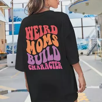 Хлопковые футболки с персонажами Weird Moms, модная футболка в стиле Харадзюку, уличная летняя мягкая футболка, трендовая дышащая повседневная футболка S чёрный