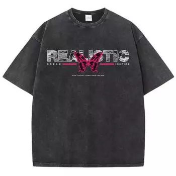 Хлопковые футболки с принтом бабочки для женщин, реалистичные принты букв, футболка с эффектом потертости, оверсайз, с круглым вырезом, трендовые женские топы S