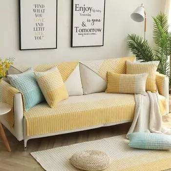 Хлопковые и льняные диванные подушки универсальны в любое время года. Простой желтый лимонно-желтый чехол для дивана, шарф, мешковина, диванные подушки 70*70