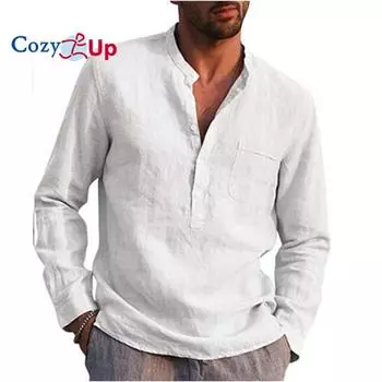 Хлопковые и льняные мужские рубашки с длинными рукавами, летние однотонные повседневные рубашки с воротником-стойкой в пляжном стиле, большие размеры S серый
