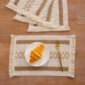Хлопковые и льняные салфетки Тканевые салфетки с кисточками Двухцветные лоскутные тканые жаккардовые изолированные коврики для чаш Тканевые салфетки 30*50cm
