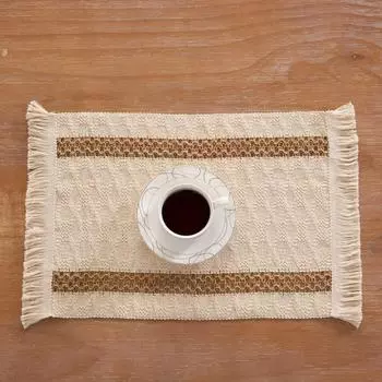 Хлопковые и льняные салфетки Тканевые салфетки с кисточками Двухцветные лоскутные тканые жаккардовые изолированные коврики для чаш Тканевые салфетки 30*50cm